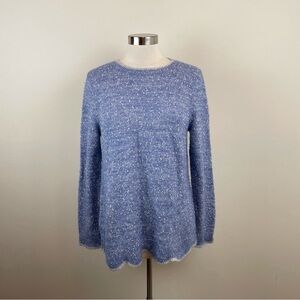 Elle Blue Silver Gray Metallic Knit Long Sleeve Sweater Women Medium